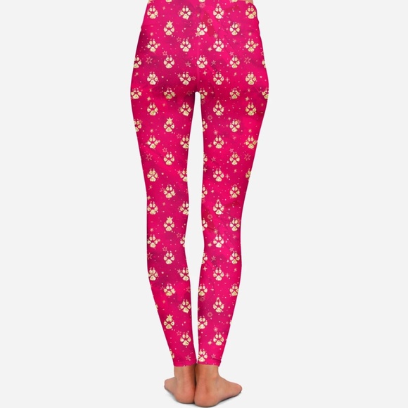 SALE! Red Christmas Dog Paws Holiday Leggings Soft - Picture 4 of 5